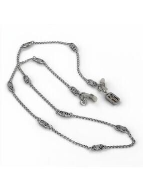 Vintage Brighton Eyeglass Strap Chain Cross Charm Heart Motif Silver Plated 25"
